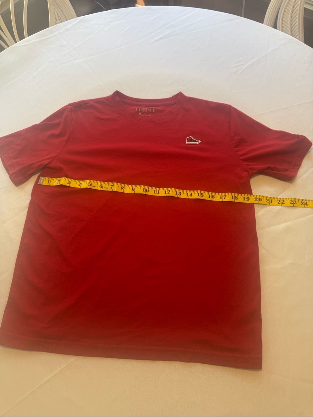 Jordan Men's Red Crew Neck Short Sleeve Tee with Air Force 1s Patch Logo